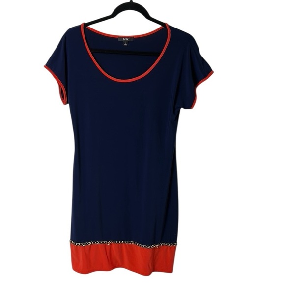 DRESS sz 12, colorblock ,gold colored chain detail , heavy ,fitted,MSK,Macy’s - Picture 4 of 13